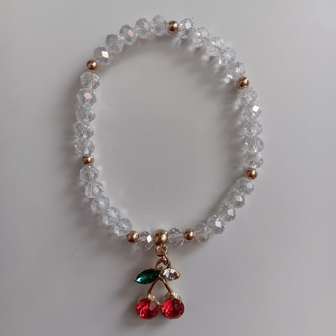 Aurora Borealis Disco Cherry Charm Stretch Bracelet New